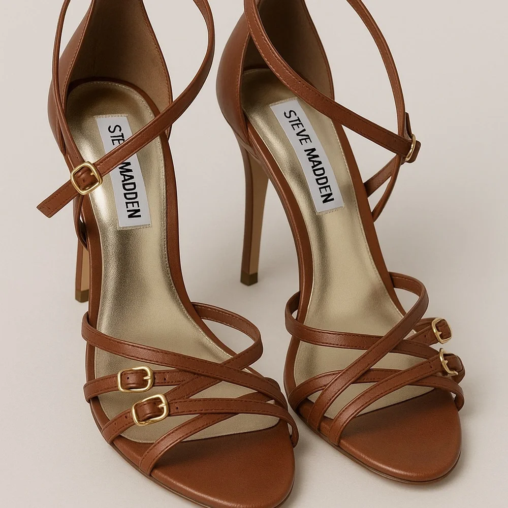 Steve Madden Alanaa Strappy Brown Leather Heels Size 7M